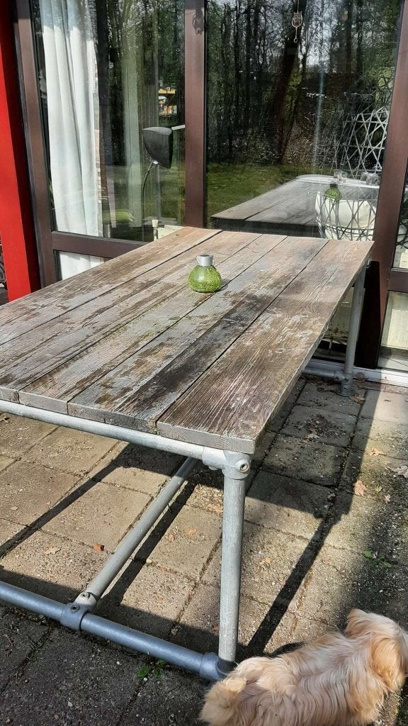 Tuintafel industrieel., Ophalen, Nieuw, Rechthoekig, Teakhout