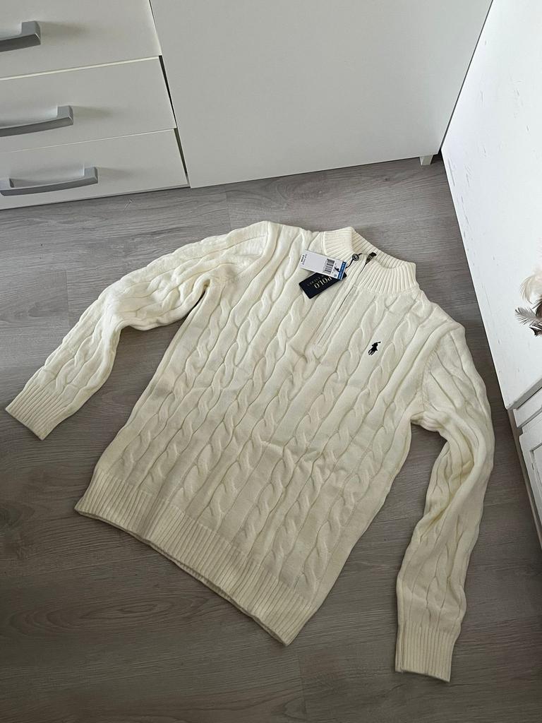 Ralph Lauren Kabeltrui - Wit - Met Rits (Half Zip) - XXL, Ophalen of Verzenden, Nieuw, Overige maten, Wit