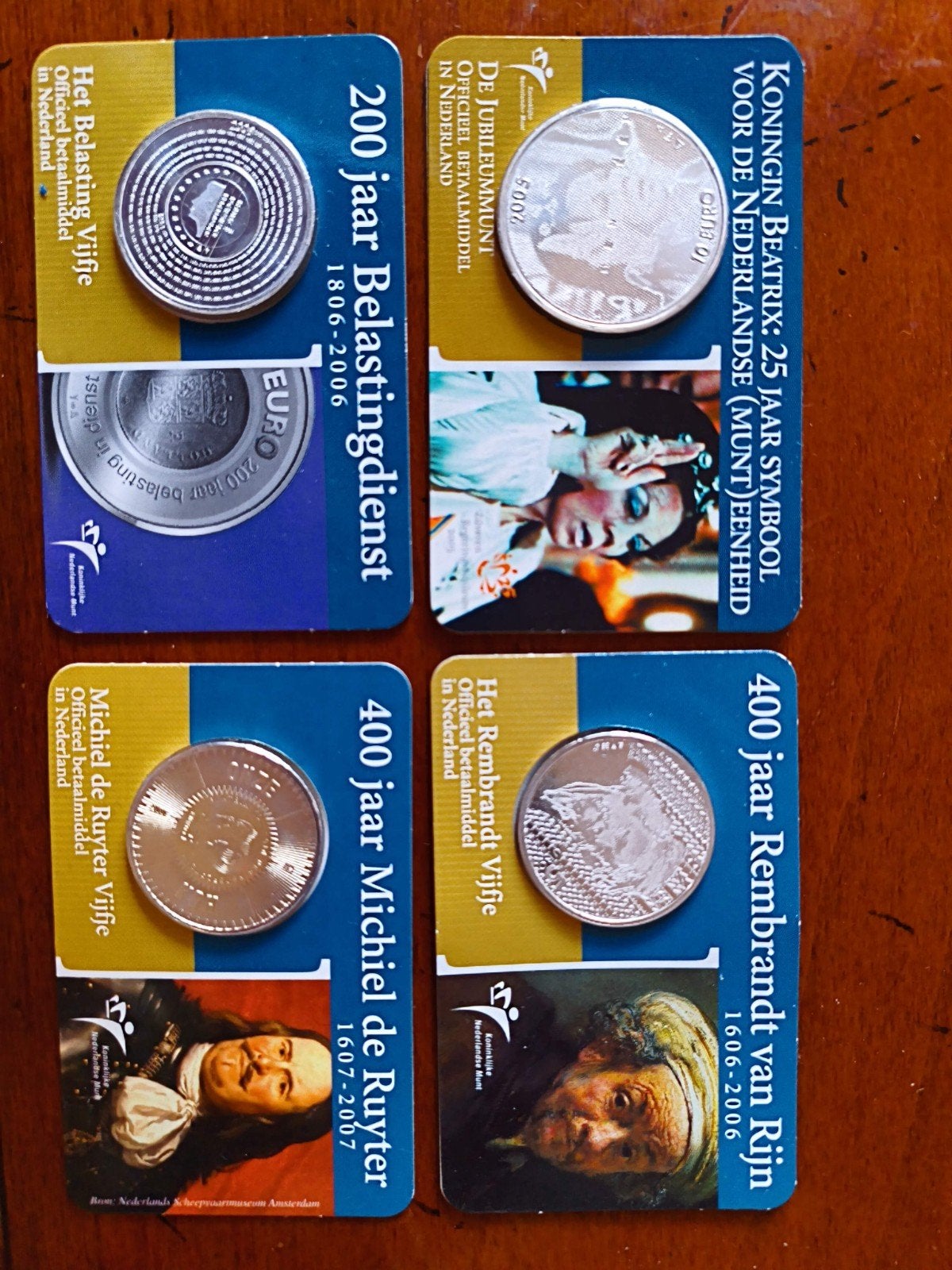 4 zilveren UNC herdenkingsmunten: 3x €5, 1x €10, Setje, Koningin Beatrix, Zilver, Euro's
