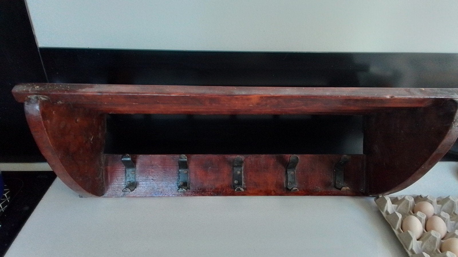Houten wandkapstok met hoedenplank, Wandkapstok, Gebruikt, Ophalen of Verzenden, Minder dan 100 cm