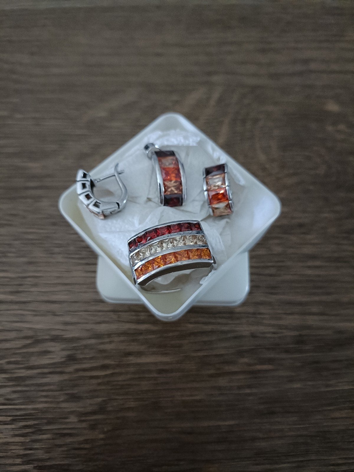 Dames Zilveren Set Hanger Oorbellen Ring 925 Zie Fotos, Gebruikt, 19 tot 20, Dame, Zilver