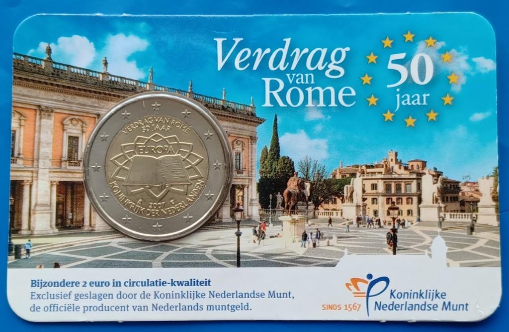 2 Euro 2007 Verdrag van Rome Coincard UNC, Postzegels en Munten, Munten | Nederland, Verzenden, Koningin Beatrix, Euro's, Setje