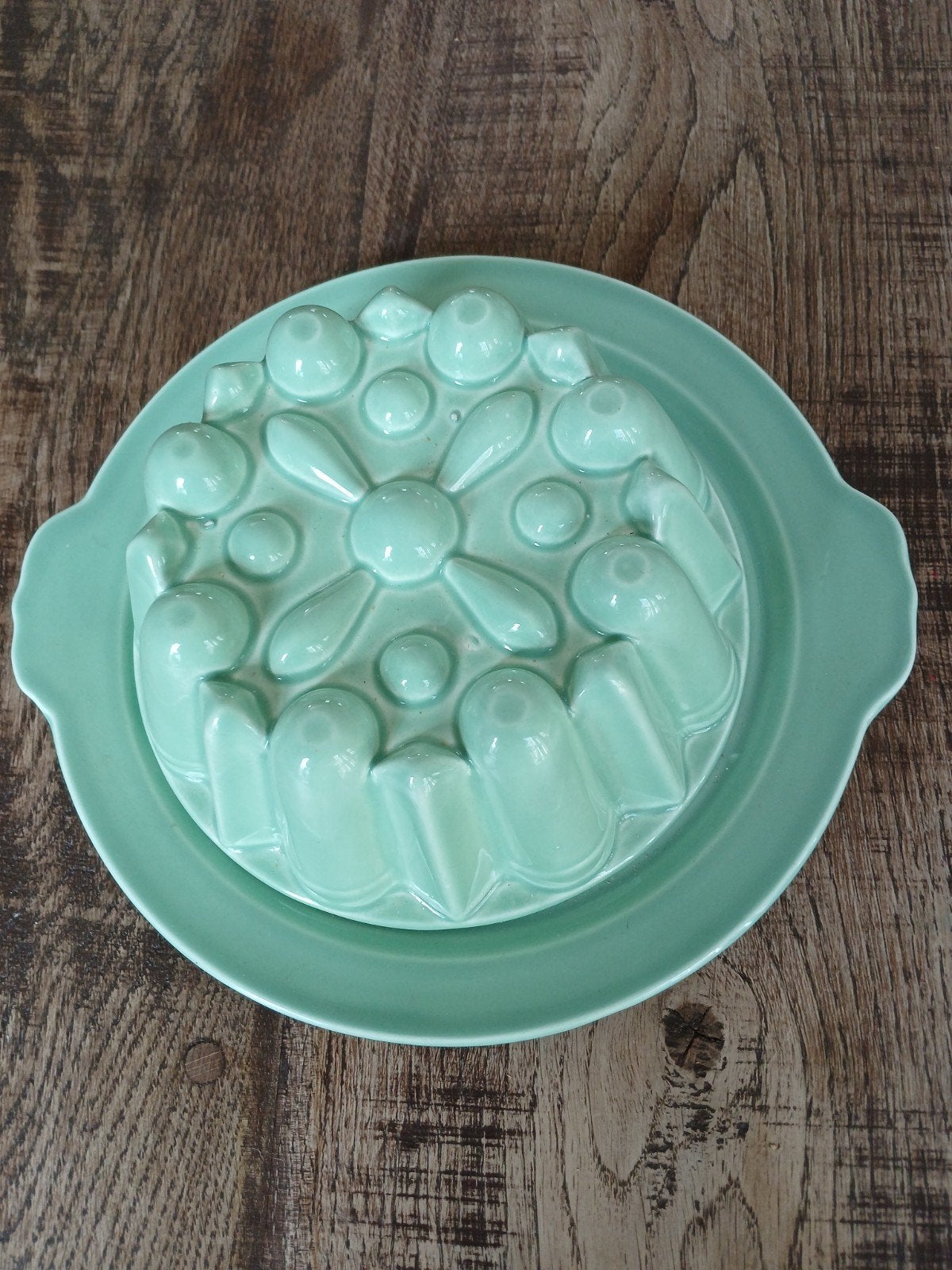 Vintage Groene Puddingvorm en Schaal Set, Ophalen