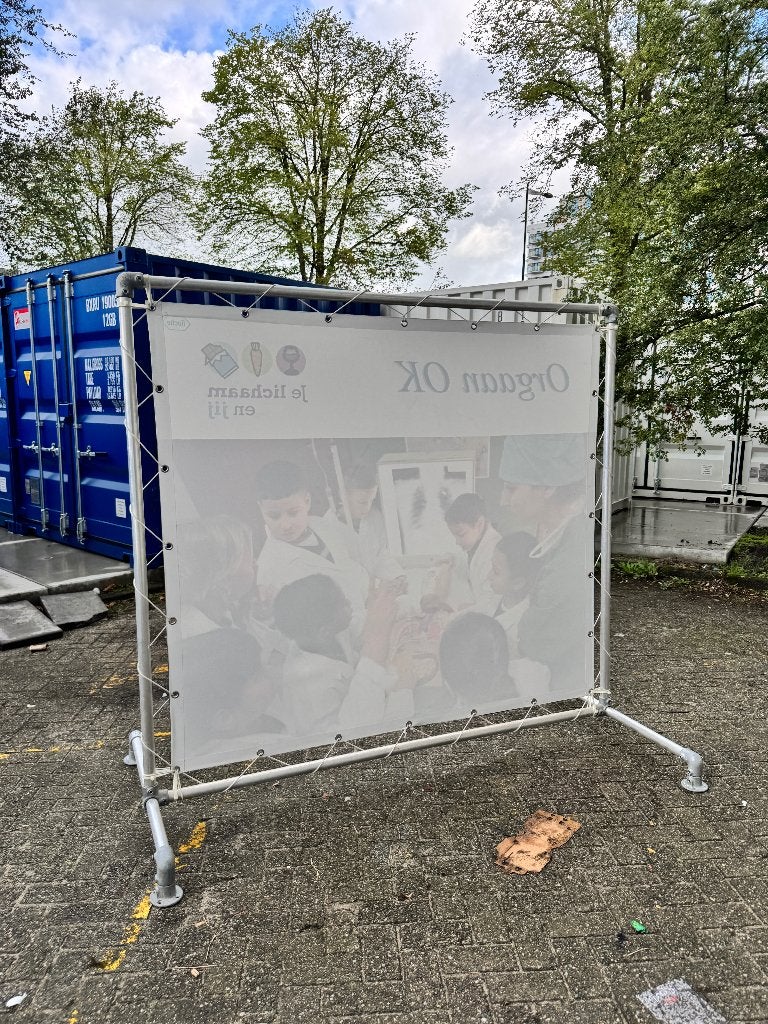 5 spandoekframes 200x200 cm Ø42mm., Ophalen, Gebruikt, Reclamebord