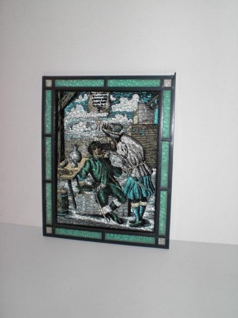 Glas in lood afbeelding tandarts met tulband op hoofd, Minder dan 50 cm, Ophalen of Verzenden, Zo goed als nieuw, Schilderij