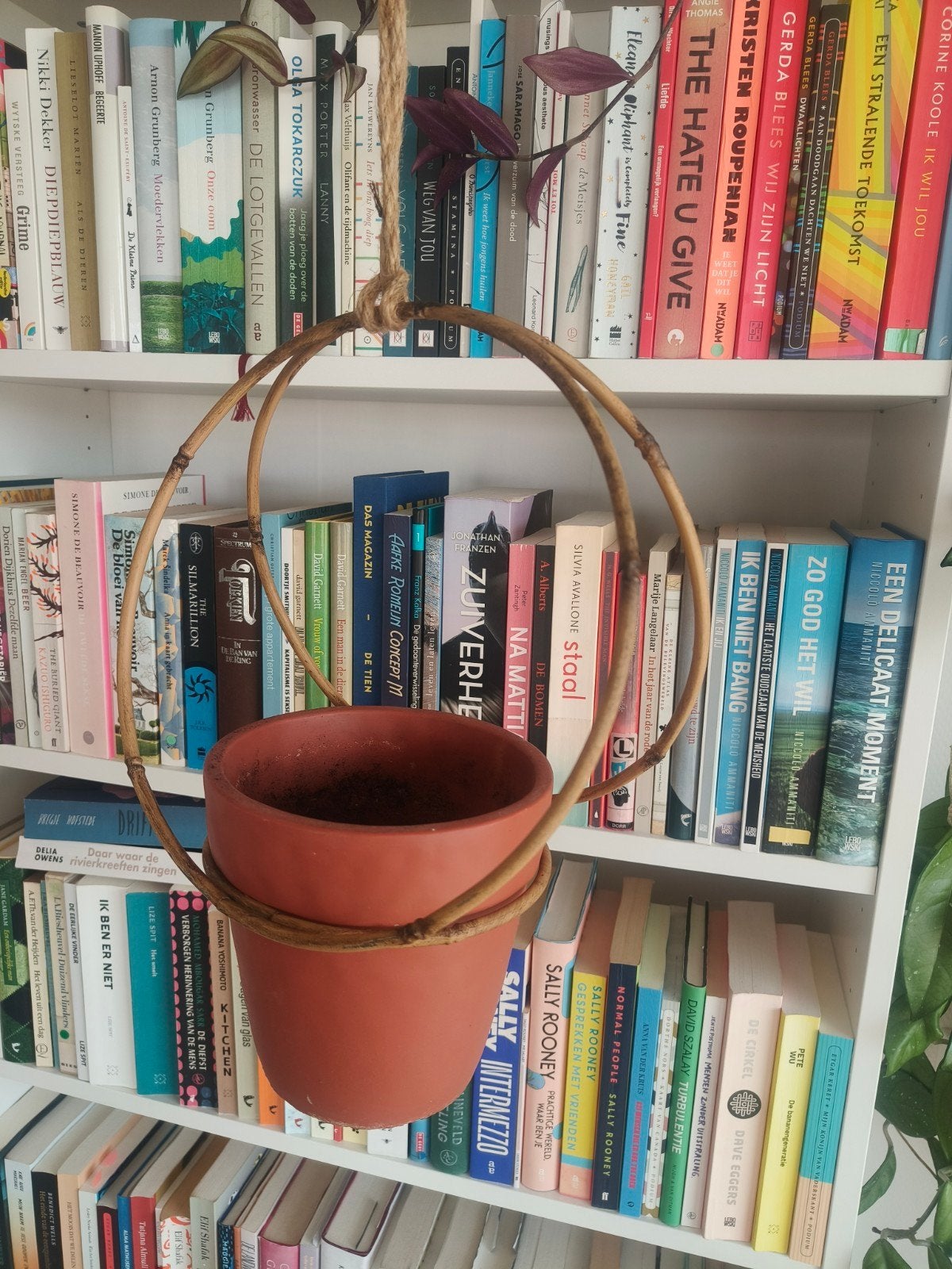 Prachtige hangbloempot in bamboe houder, Tuin en Terras, Bloempotten, Ophalen, Overige materialen, Rond, Binnen