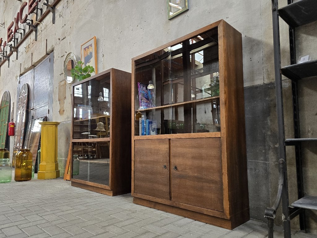 1x Vintage Jaren 50 Eiken Vitrine | Wand Kast Hout Antiek, Huis en Inrichting, Kasten | Vitrinekasten, 100 tot 150 cm, Ophalen of Verzenden