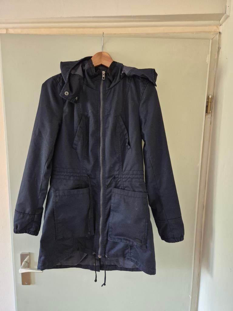 Donkerblauwe parka jas met capuchon, Blauw, Ophalen of Verzenden, Onbekend, Maat 36 (S)