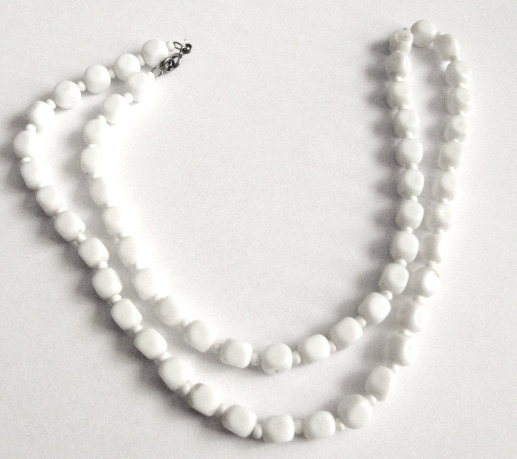 Prachtige Vintage glas kralen ketting geknoopt wit, Verzenden, Zo goed als nieuw, Wit, Overige materialen