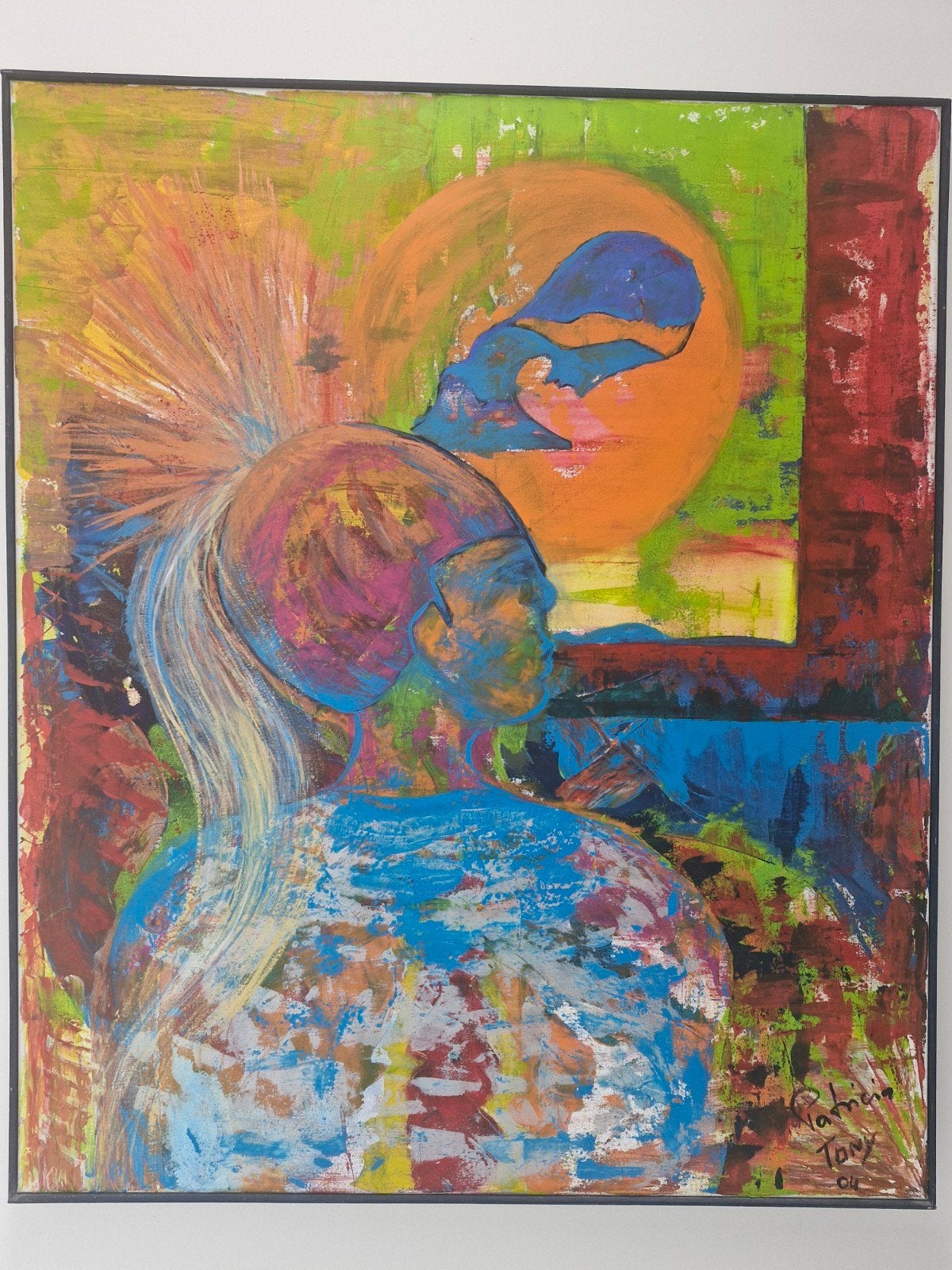 Abstract Portret van Vrouw - Levendige Kleuren, Ophalen, Acrylverf, Gesigneerd, Portret