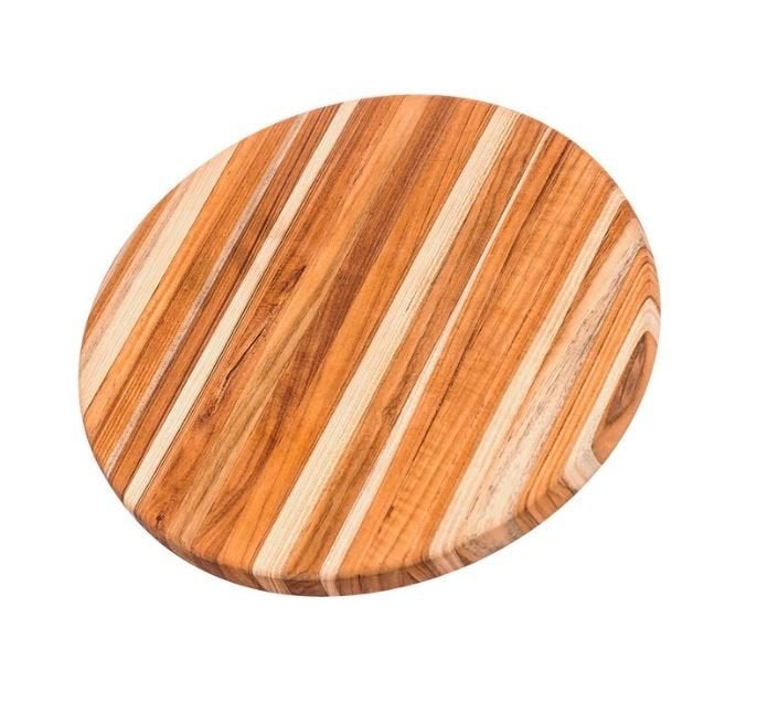 Nieuw | Teakhouten serveer- en snijplank rond - 33cm, Hout, Snij-/serveerplank, Nieuw, Ophalen of Verzenden