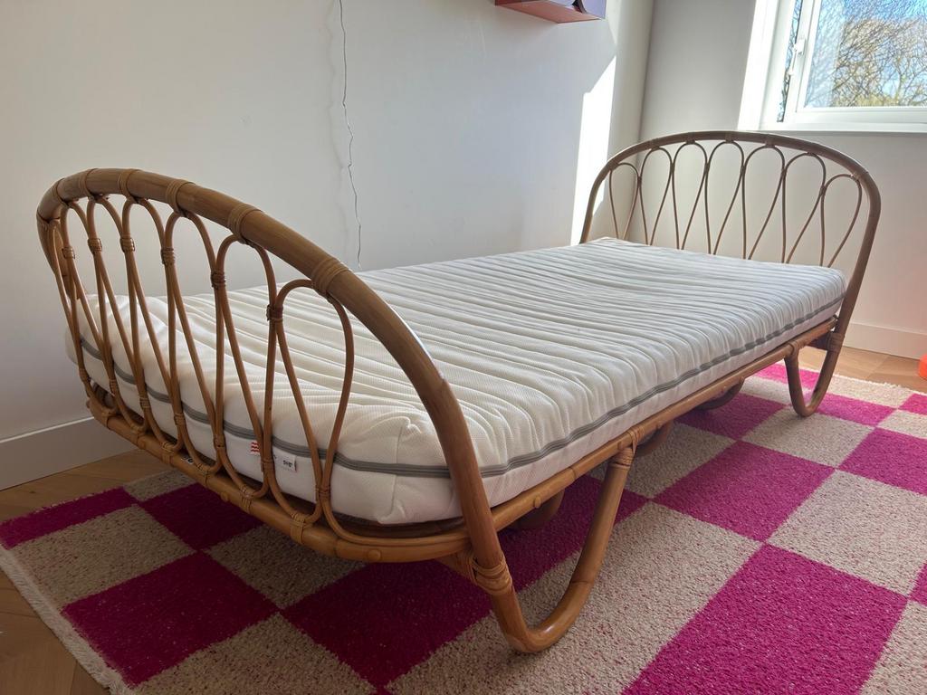 Vintage kinderbed rotan, Ophalen, 180 cm of meer, 70 tot 85 cm, Matras