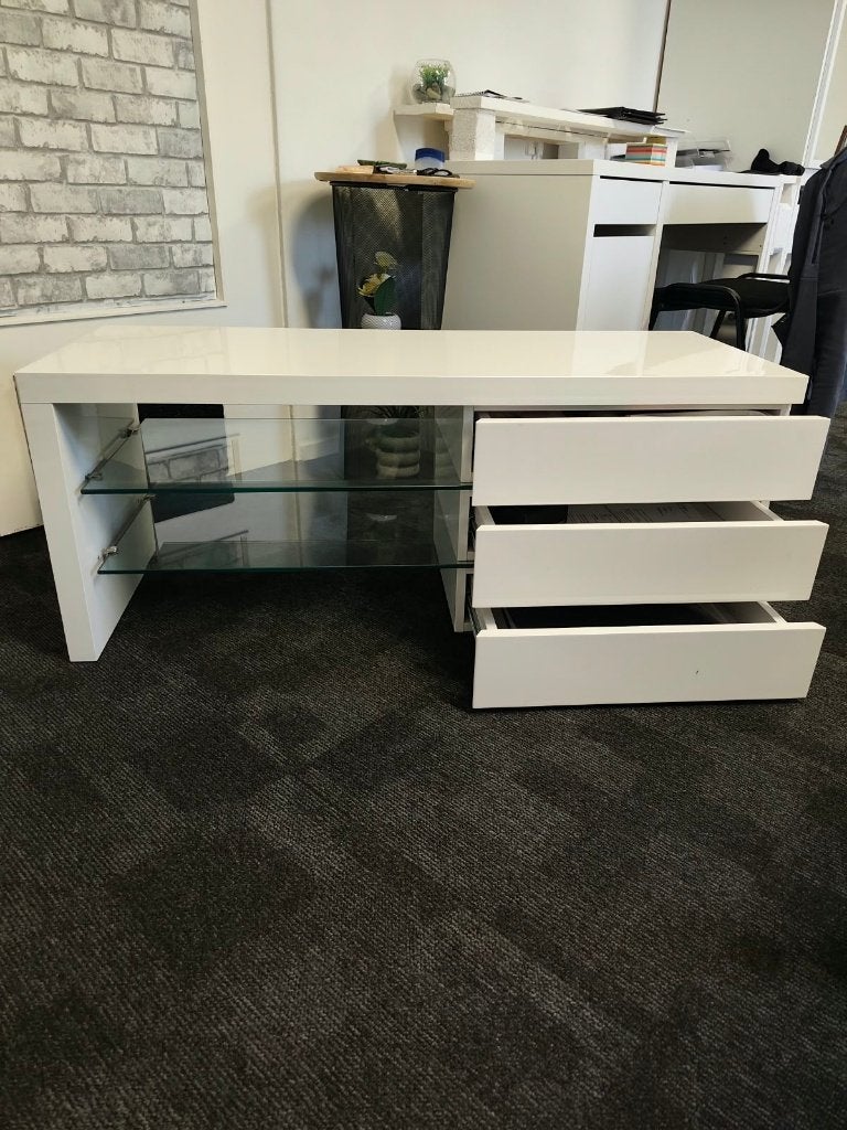 Witte hoogglans TV-meubel, Ophalen, Minder dan 100 cm, Modern, 25 tot 50 cm