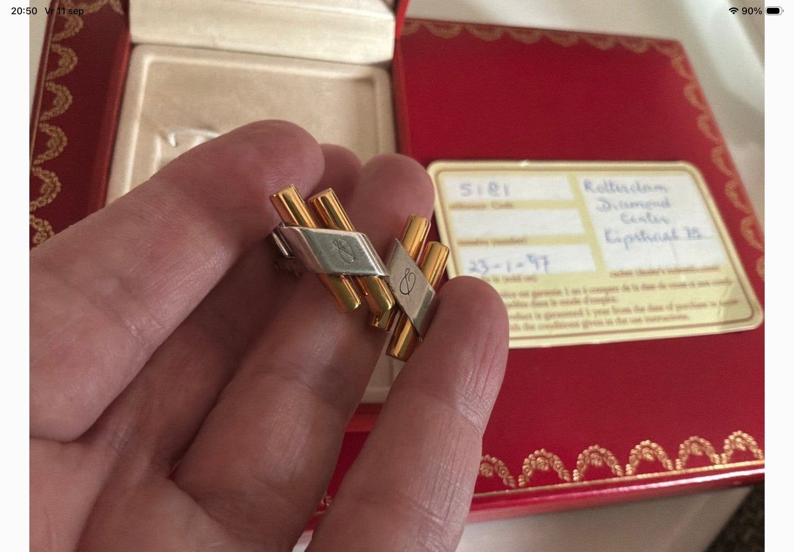 ST DUPOND Paris vintage Manchetknopen verguld certificaat, Verzenden, Zo goed als nieuw, Overige materialen, Verguld