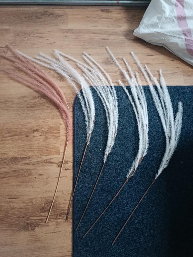 5 Kunsttakken: 4 Wit, 1 Bruin/Roze - Decoratieve Pluimen, Ophalen of Verzenden, Zo goed als nieuw