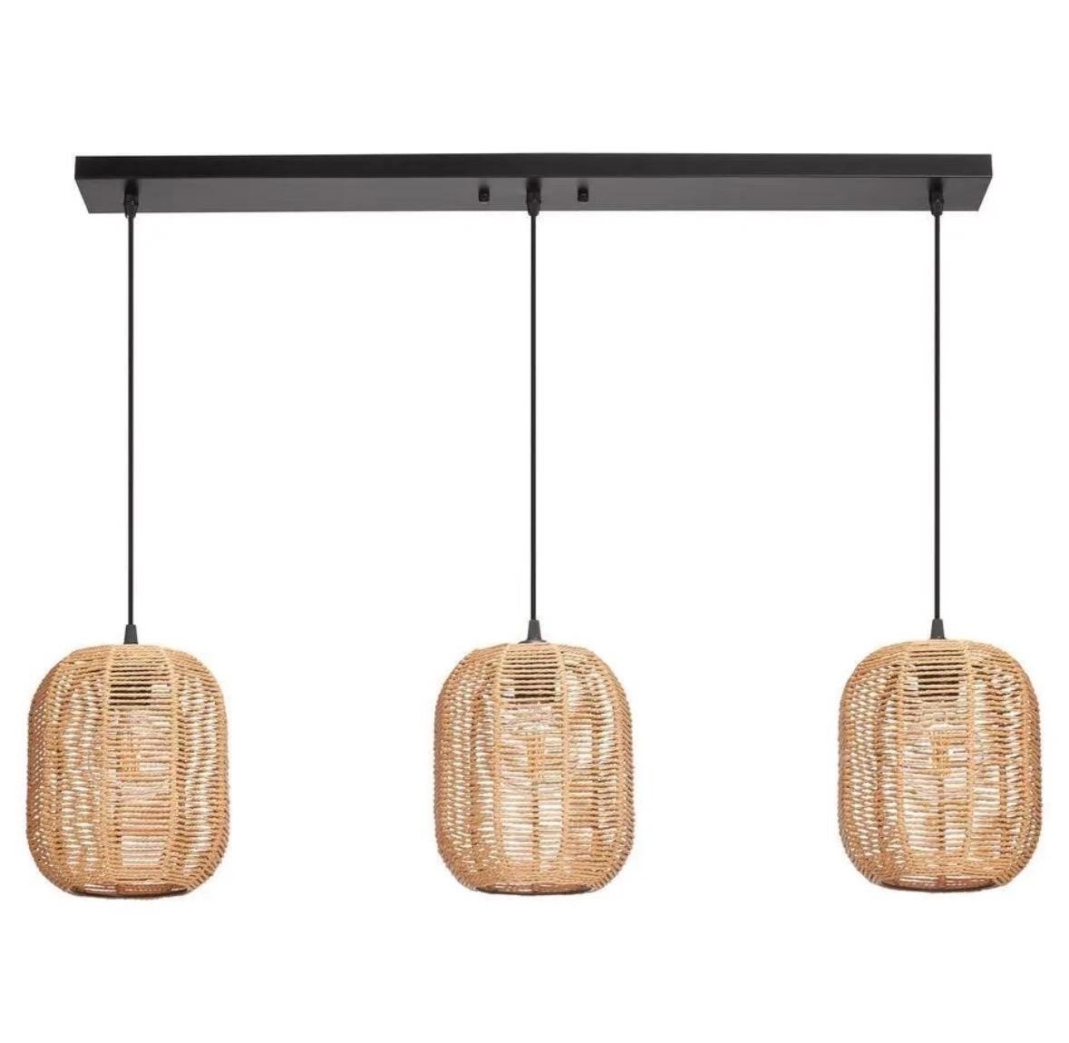 Hanglamp rotan 3-lichts - Bragi Naturel, Ophalen, Zo goed als nieuw, Natuurlijk materiaal, E27 (groot)