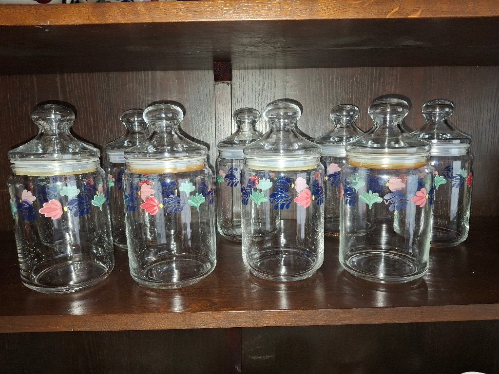 Boerenbont 8 voorraadpotten glas, Gebruikt, Ophalen of Verzenden, Glas, Royal Boch