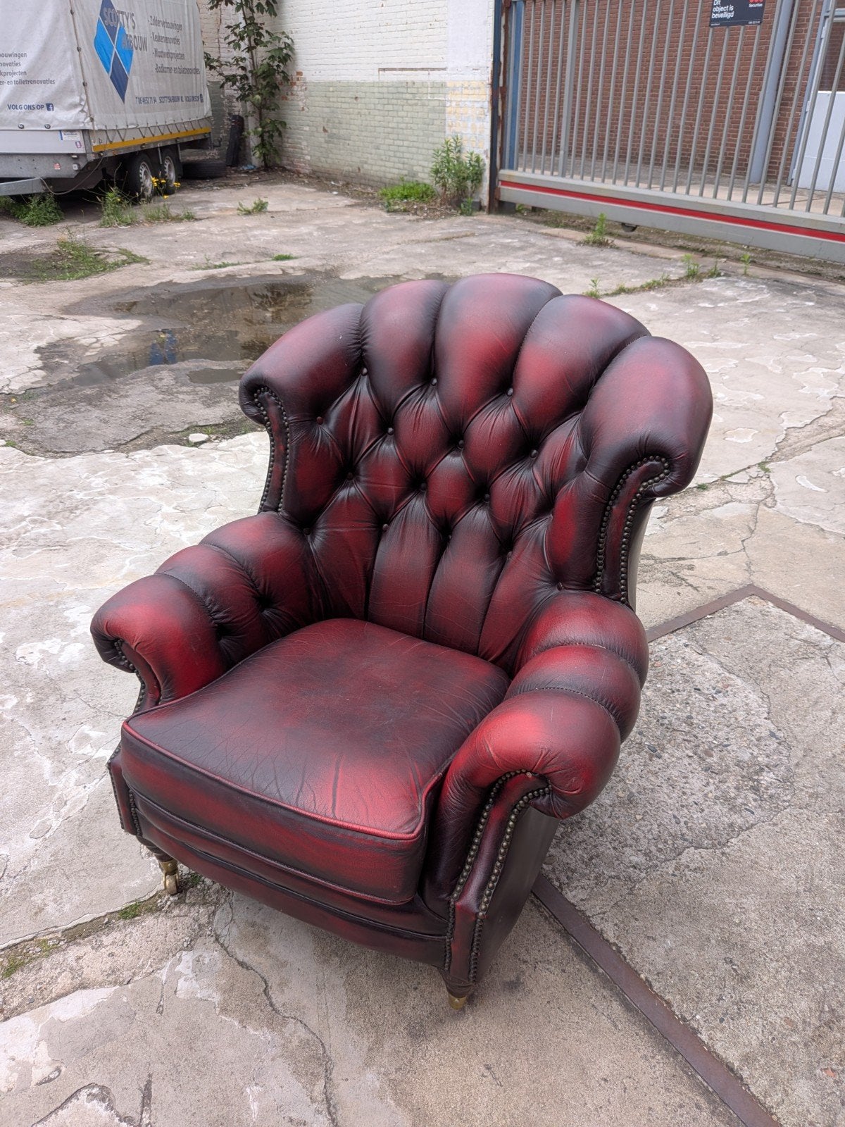 Originele Winchester Chesterfield fauteuil in leer, Ophalen of Verzenden