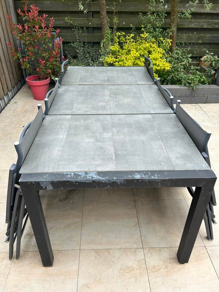Gebruikte tuintafel metaal/steen, Tuin en Terras, Ophalen, Gebruikt, Rechthoekig, Metaal