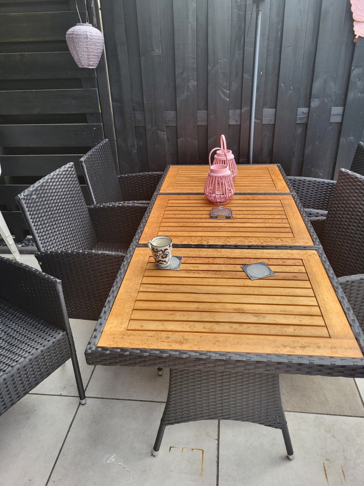 VidaXL Tuinset Zwart Wicker met Acaciahout Tafelblad, Tuin en Terras, Tuinsets en Loungesets, Ophalen