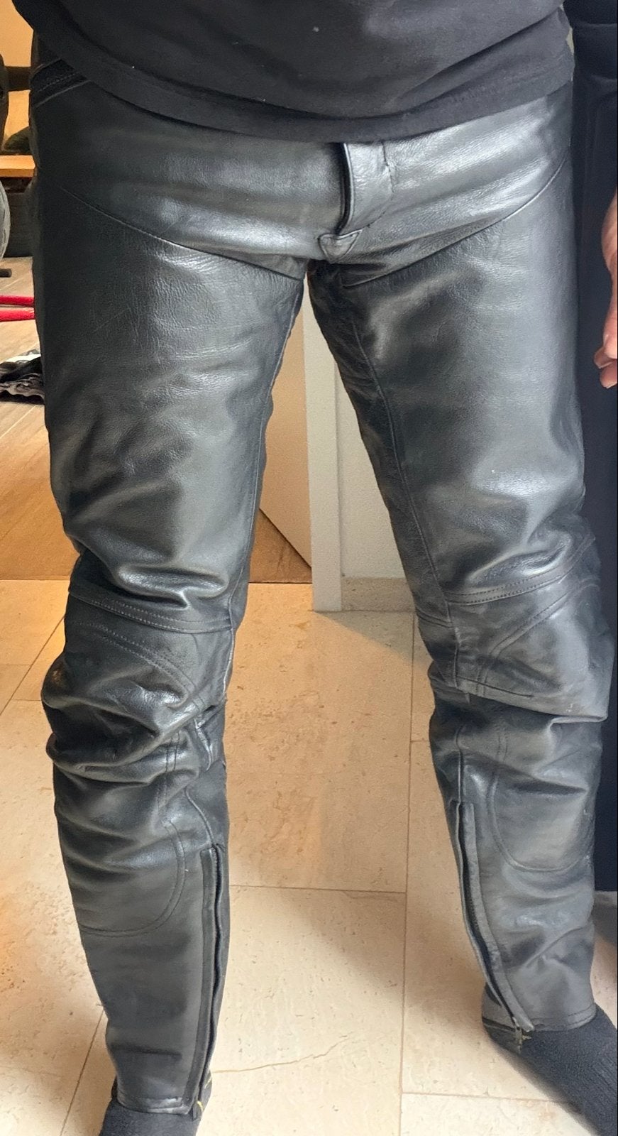 Zwarte leren motorbroek - Maat 52, Ophalen of Verzenden, Tweedehands, Heren, Broek | leer