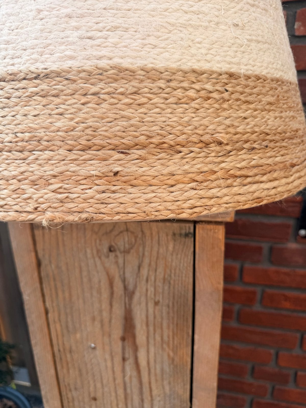 Staande lamp met houten sokkel en touw lampenkap, Huis en Inrichting, Lampen | Vloerlampen, Ophalen, Gebruikt, Hout, 150 tot 200 cm
