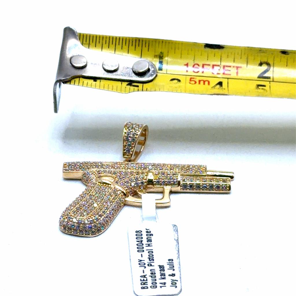 Gouden Pistool Hanger met Diamanten - 14 Karaat, Overige voorstellingen, Www.bredajuwelier.nl, Nieuw, Ophalen of Verzenden