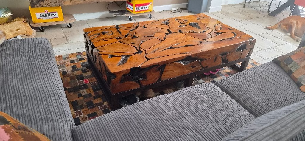 epoxy salontafel, Ophalen, Gebruikt, Teakhout, 50 tot 100 cm