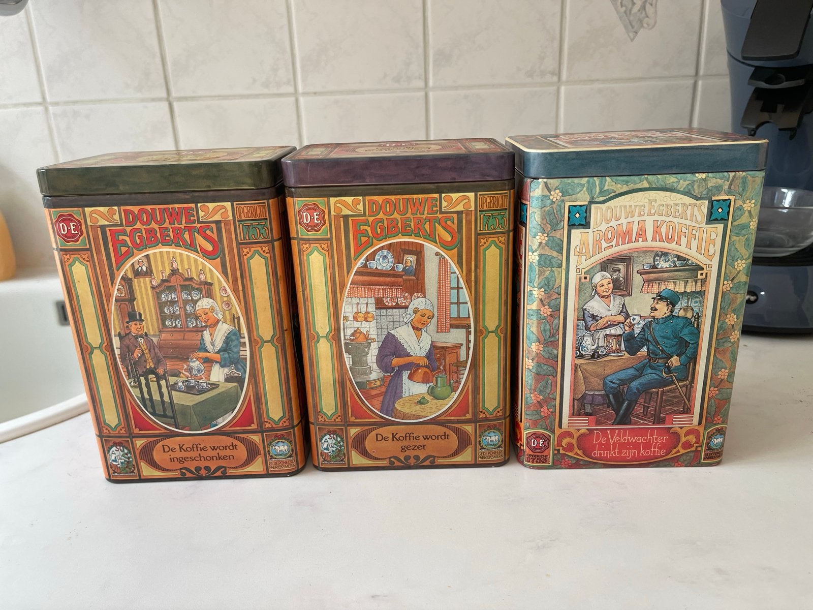 Vintage blikken: Droste cacao en Douwe Egberts lucifers, Ophalen, Gebruikt, Overige, Droste
