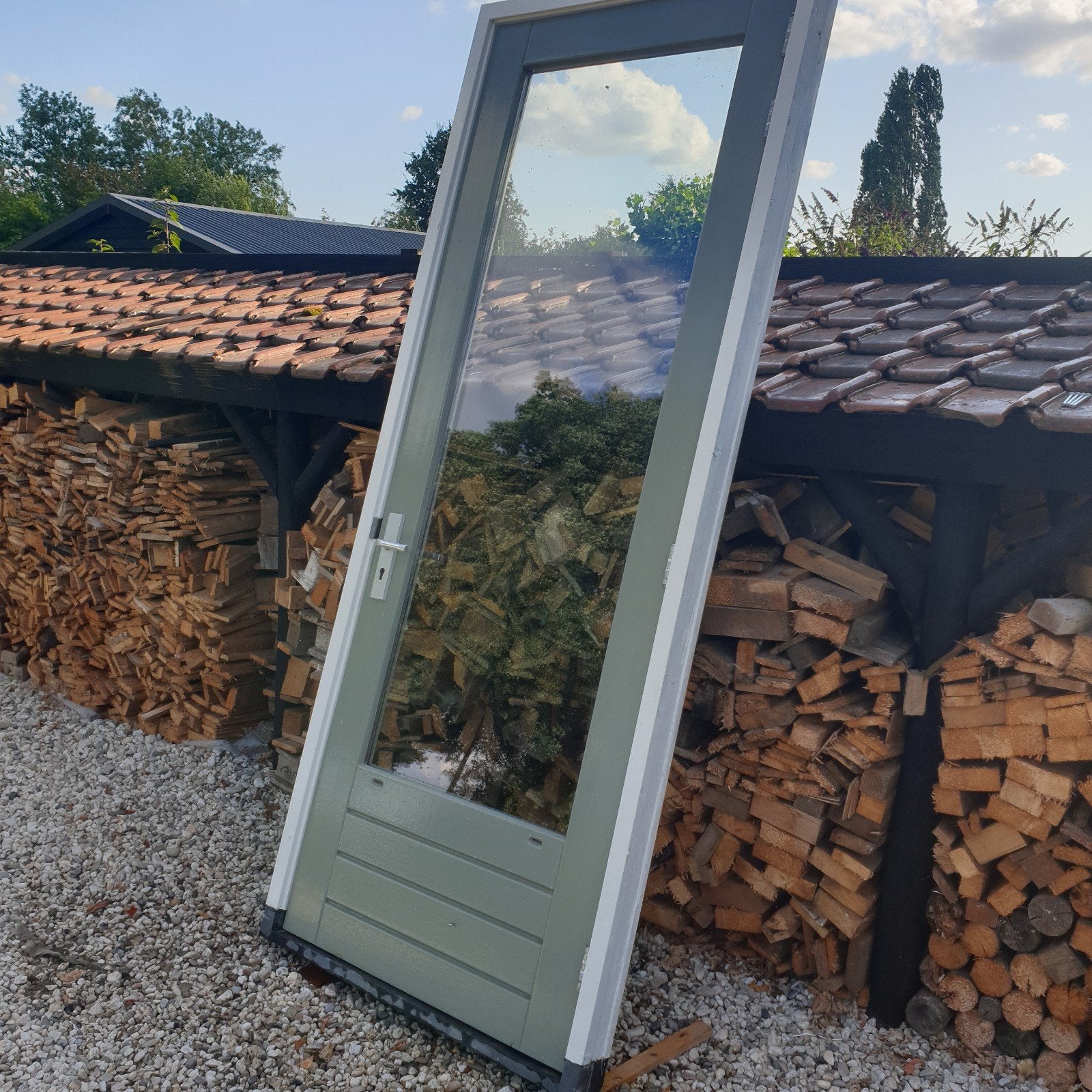 hardhouten buitendeur/ achterdeur/ schuurdeur/ pui, Deurkozijn, 225 cm of meer, Hout, Ophalen