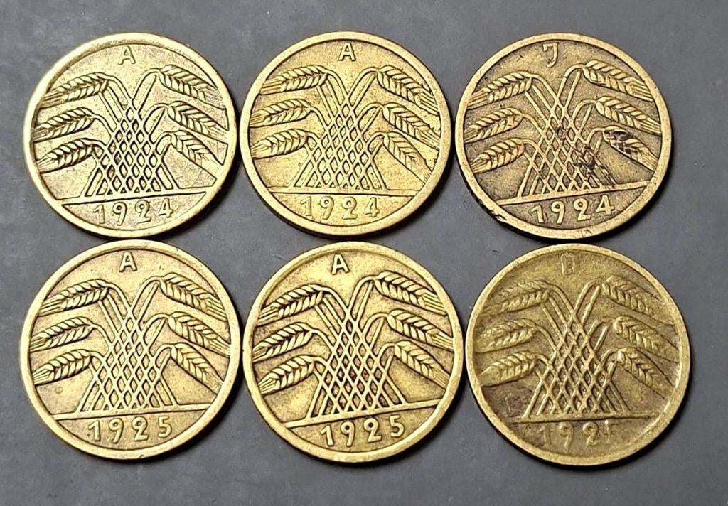 Duitsland Weimar Republiek 6 x 5 Pfennig 1924-1925, Postzegels en Munten, Ophalen of Verzenden, Duitsland, Losse munt