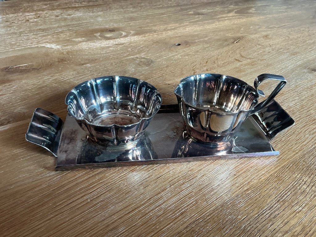 Art Deco Gero verzilverd 3 delig roomstel, Ophalen of Verzenden