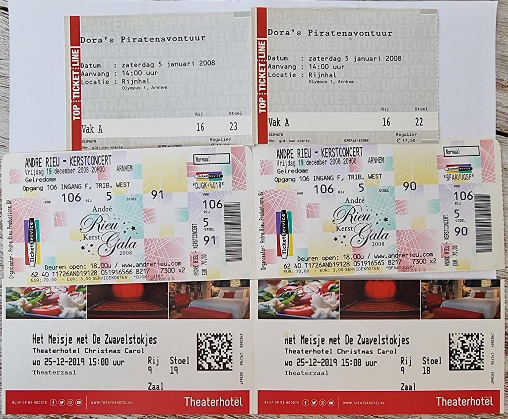 Andre Rieu, Dora en Meisje met de Zwavelstokjes oude tickets, Verzenden, Boek, Tijdschrift of Artikel