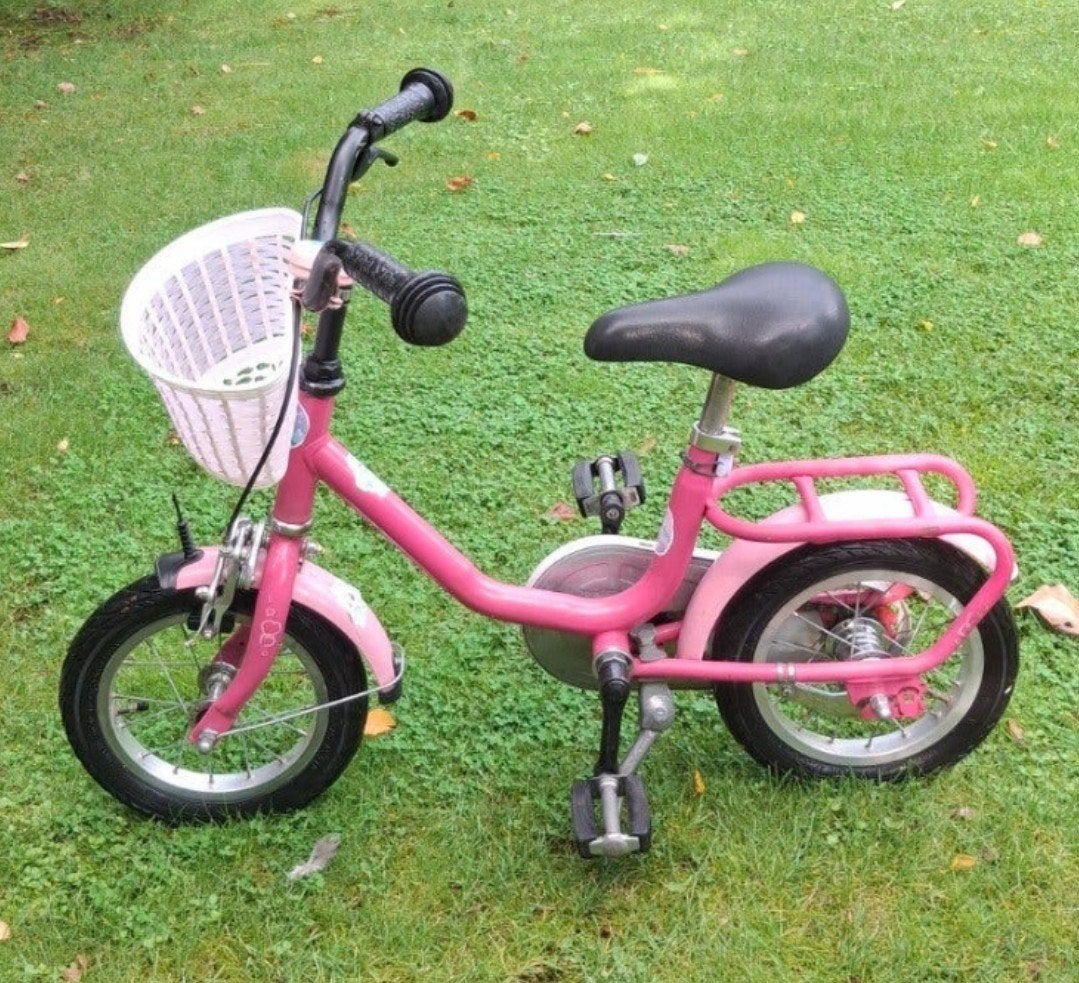 Roze kinderfiets 12 inch met mandje en terugtraprem, Ophalen, Gebruikt, Terugtraprem, Minder dan 16 inch