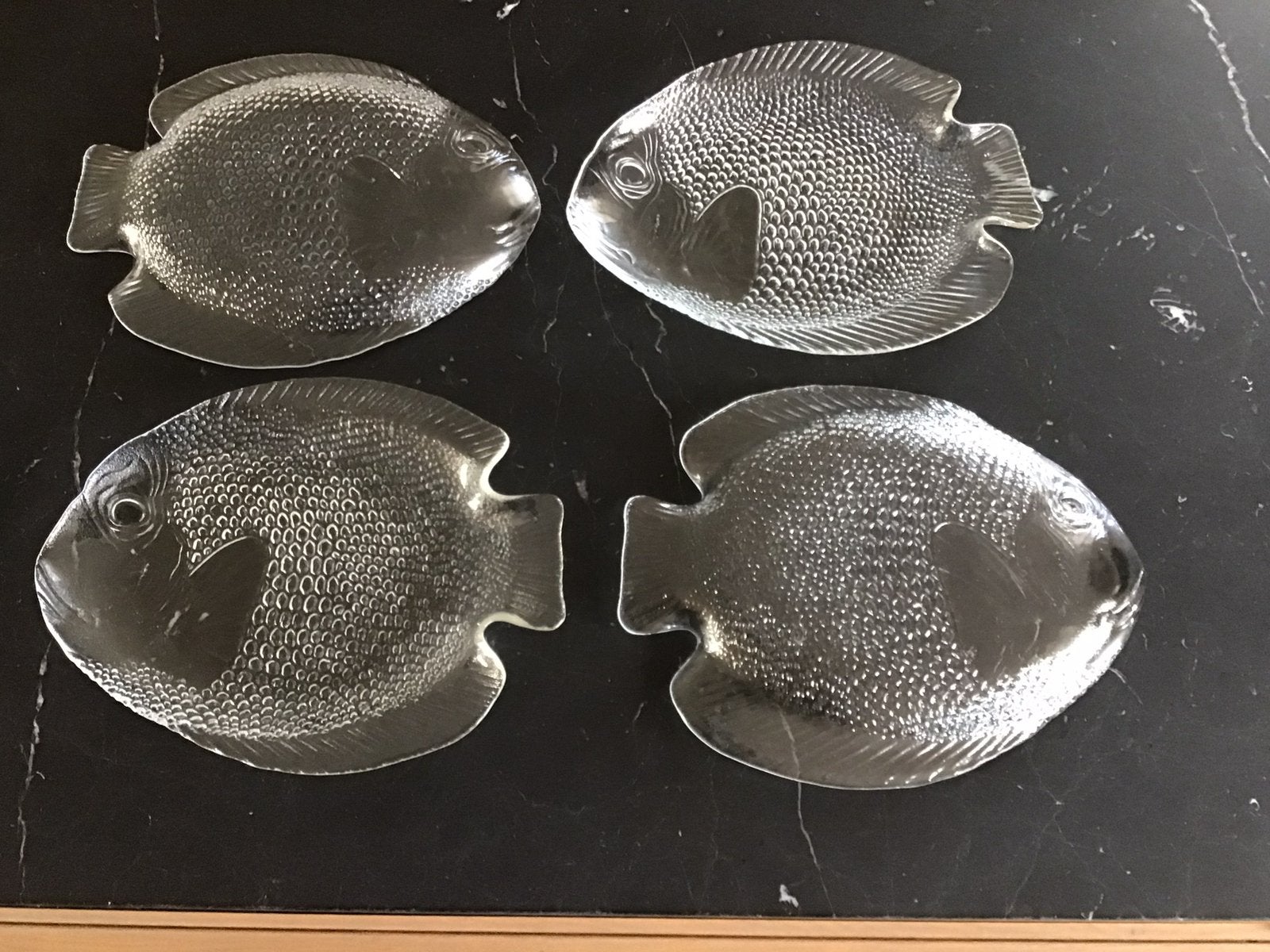 Vintage glazen Arcoroc visschaal bord, serveerschaal 4 stuks, Glas of Glazen, Ophalen of Verzenden, Overige stijlen, Glas