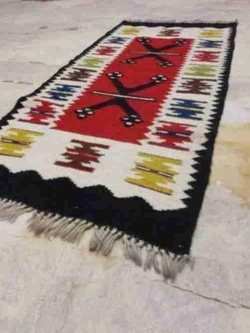 Kelim loper rood zwart beige groen blauw 106/49 cm, Djt@dejuistetoon.eu, Zo goed als nieuw, DJT De Juiste Toon, Rechthoekig