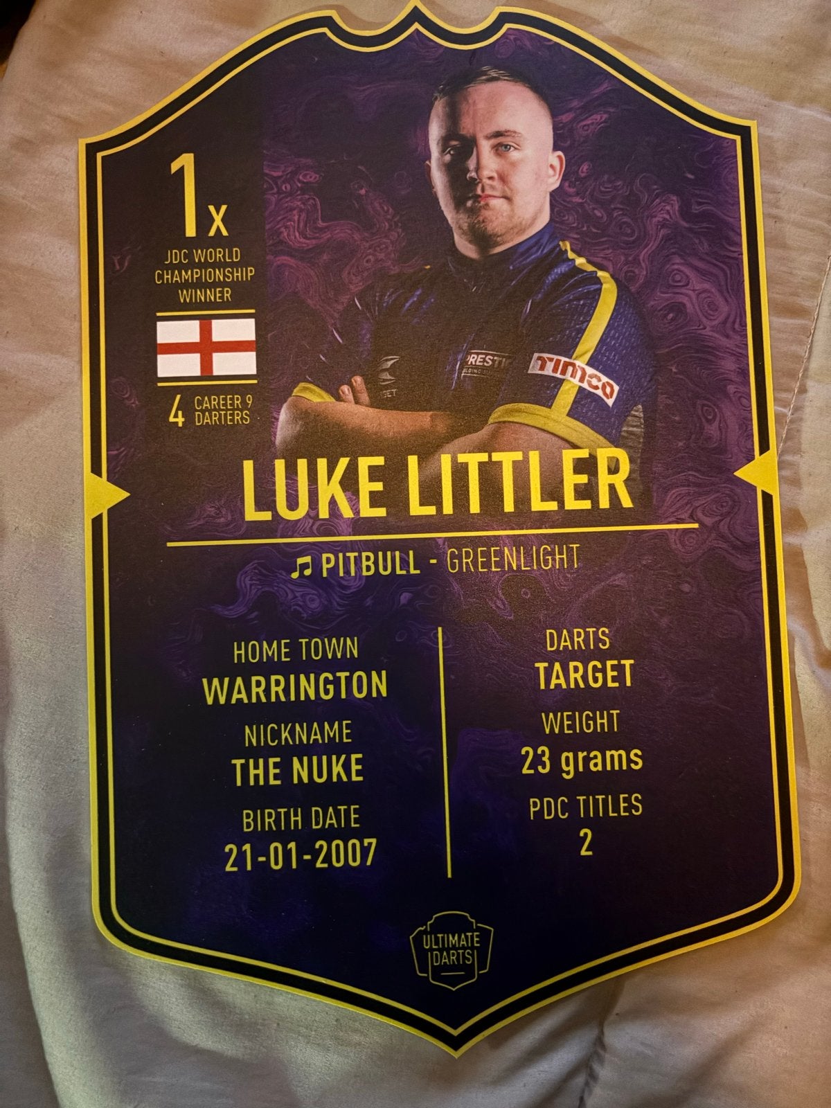 Luke Littler Darts Spelerskaart - Ultimate Darts, Ophalen of Verzenden, Zo goed als nieuw