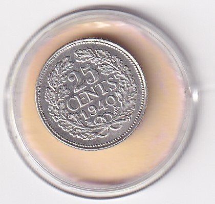 25 Cent 1940 met tikje in de rand, Verzenden, Zilver, 25 cent, Koningin Wilhelmina