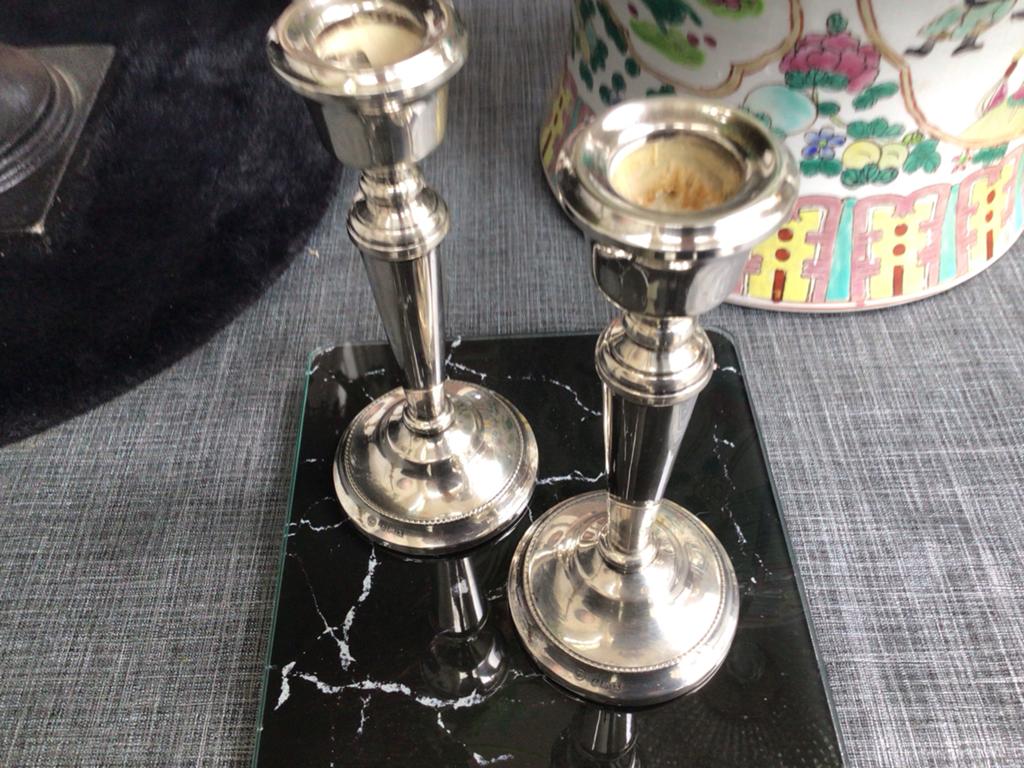 Set van 2 zilveren kandelaars, 252 gram Engeland sterling, Antiek en Kunst, Ophalen of Verzenden, Zilver