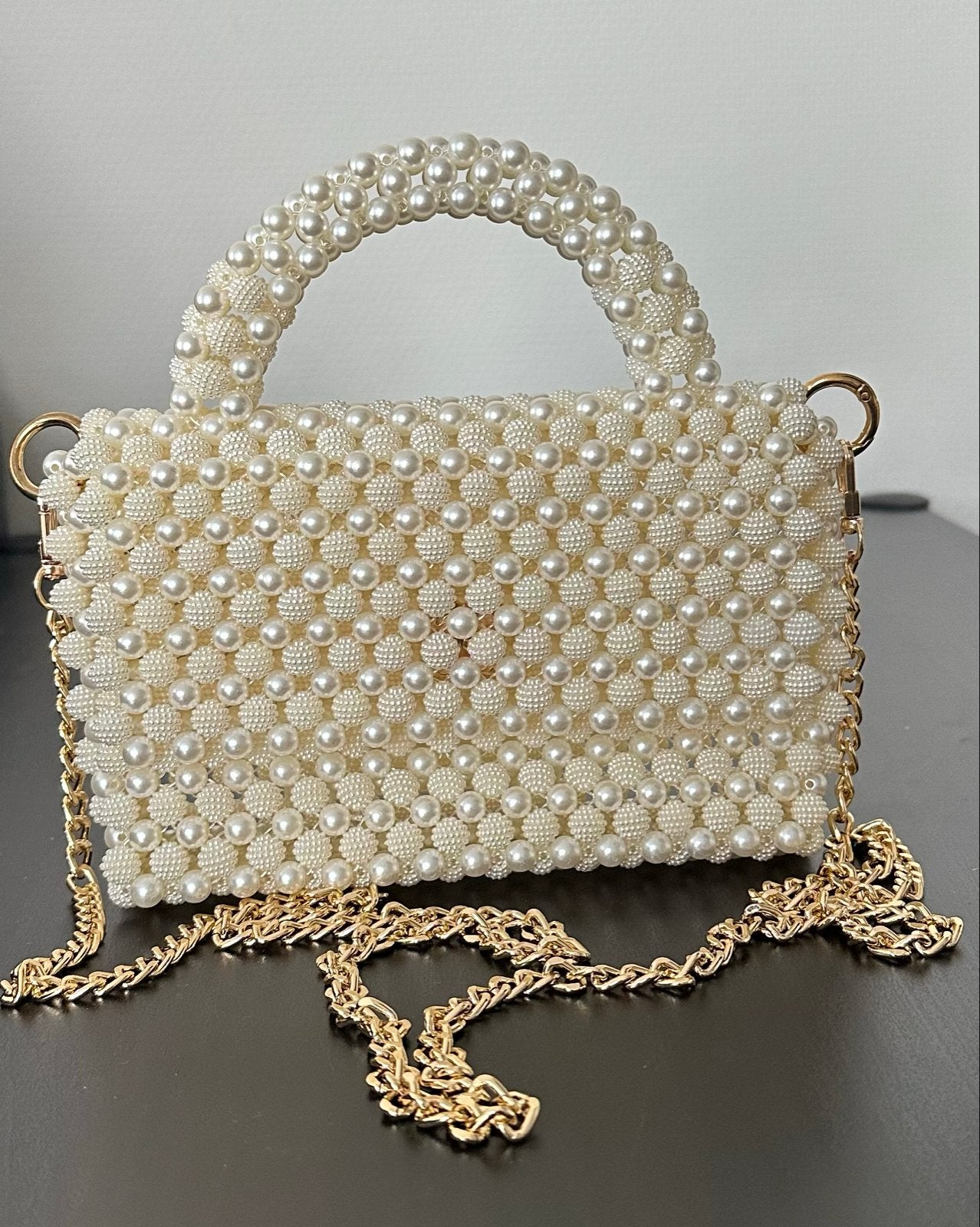 Elegante Parel Handtas met Gouden Ketting, Ophalen of Verzenden, Nieuw, Wit, Handtas