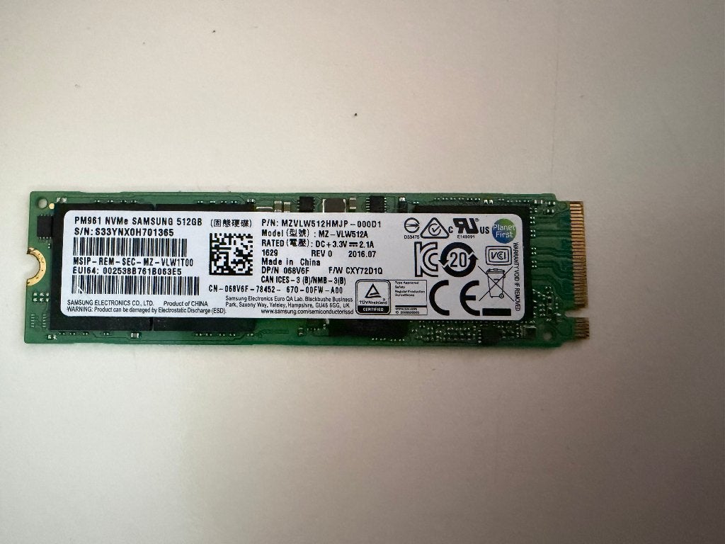 Samsung PM961 M.2 NVMe 512GB SSD, Intern, Gebruikt, 512GB, SSD
