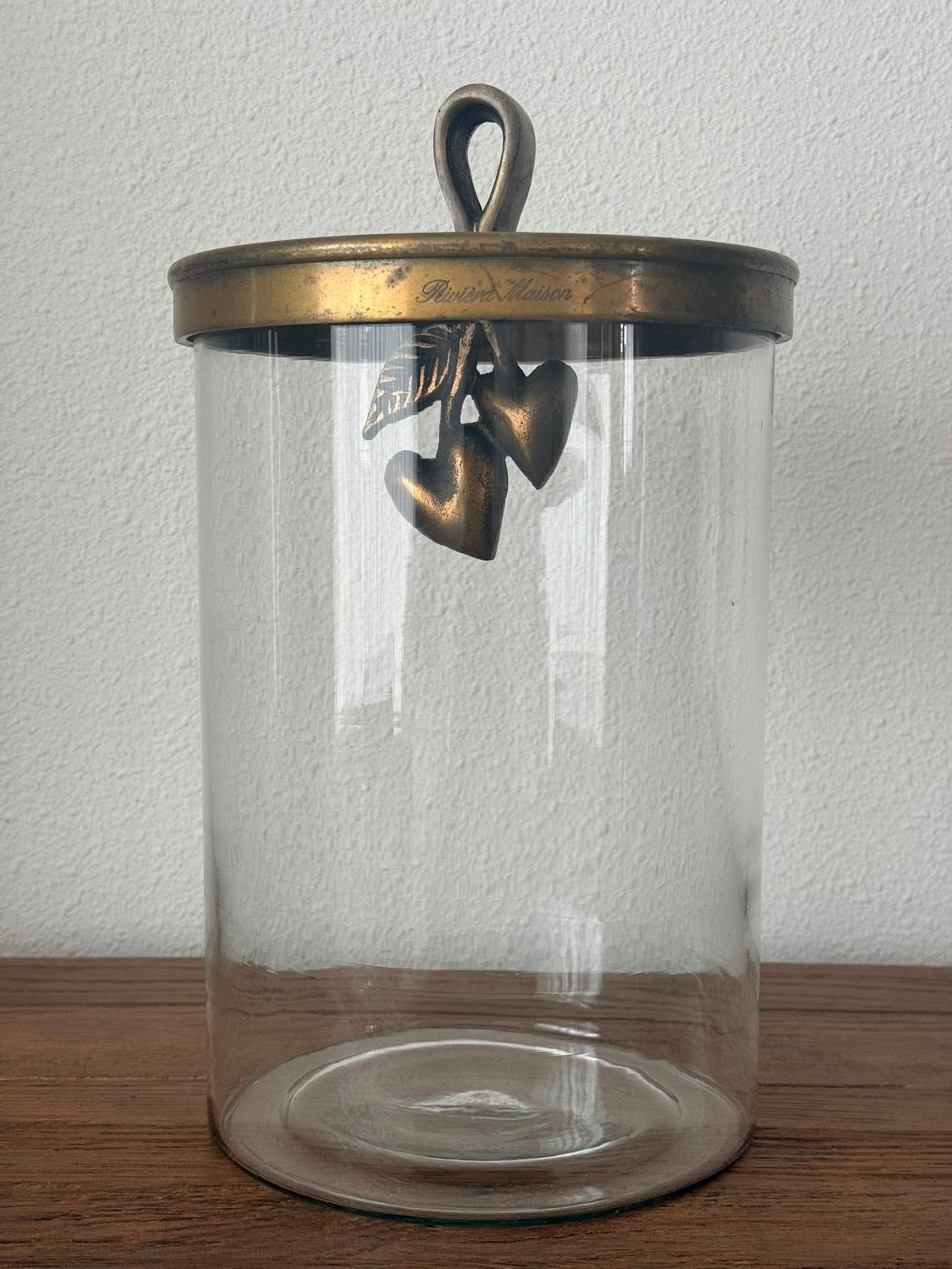 Riviera Maison glazen pot met metalen deksel en hartjes, Ophalen of Verzenden, Zo goed als nieuw, Glas, Landelijk