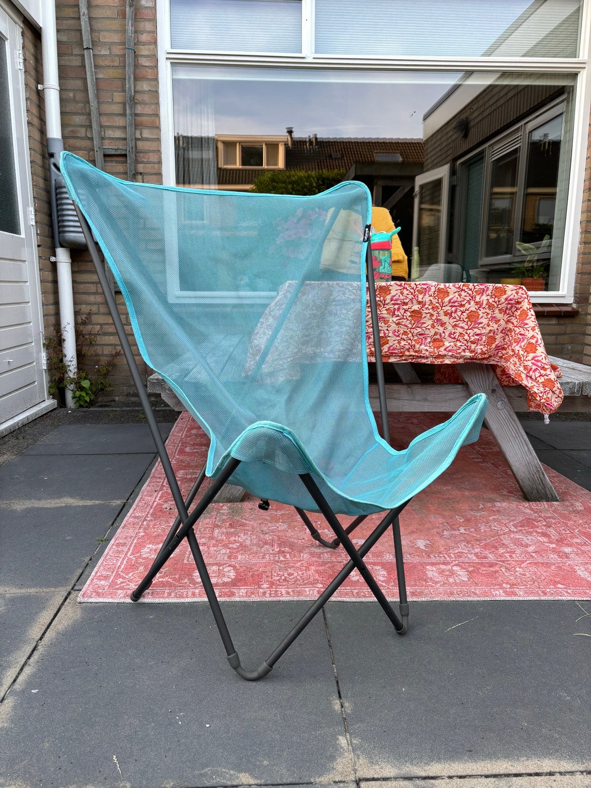2 stuks Lafuma pop-up maxi Vlinderstoel - Turquoise, Tuin en Terras, Tuinstoelen, Ophalen of Verzenden, Gebruikt, Metaal, Inklapbaar