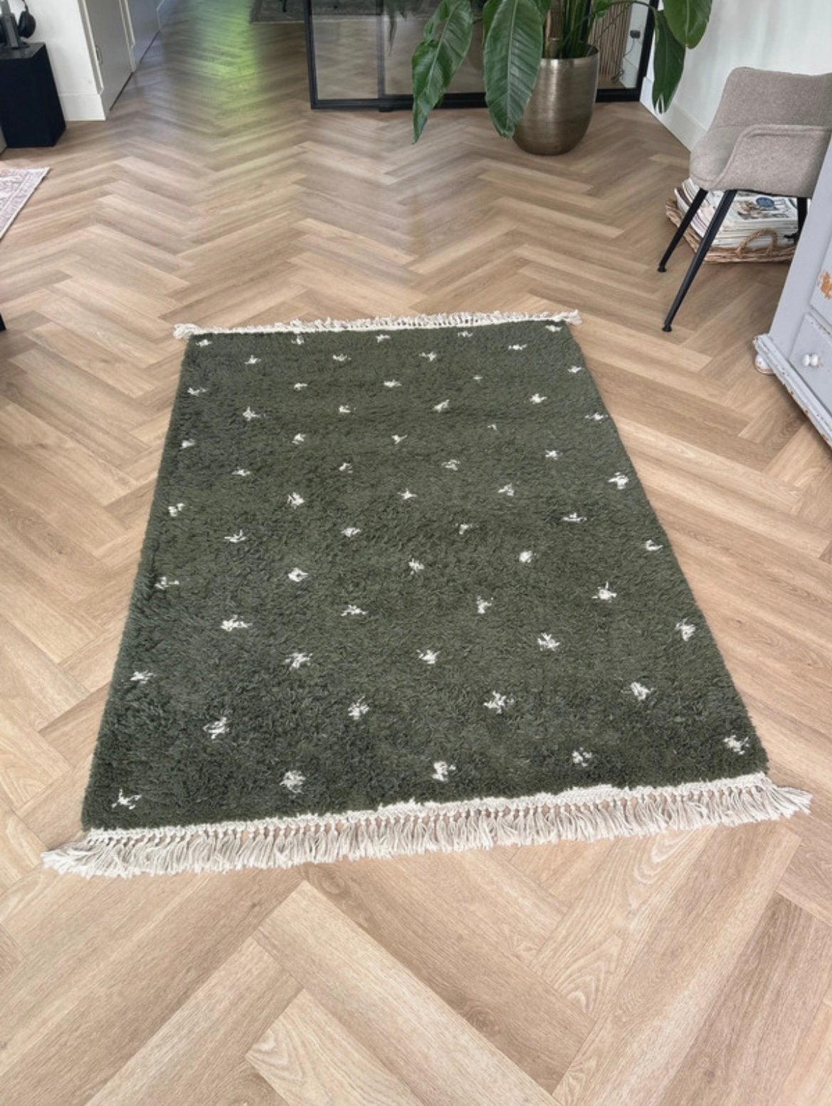 Boho vloerkleed groen/beige 120 x 170 cm – Wehkamp, Huis en Inrichting, 100 tot 150 cm, Beige, Ophalen of Verzenden, Zo goed als nieuw