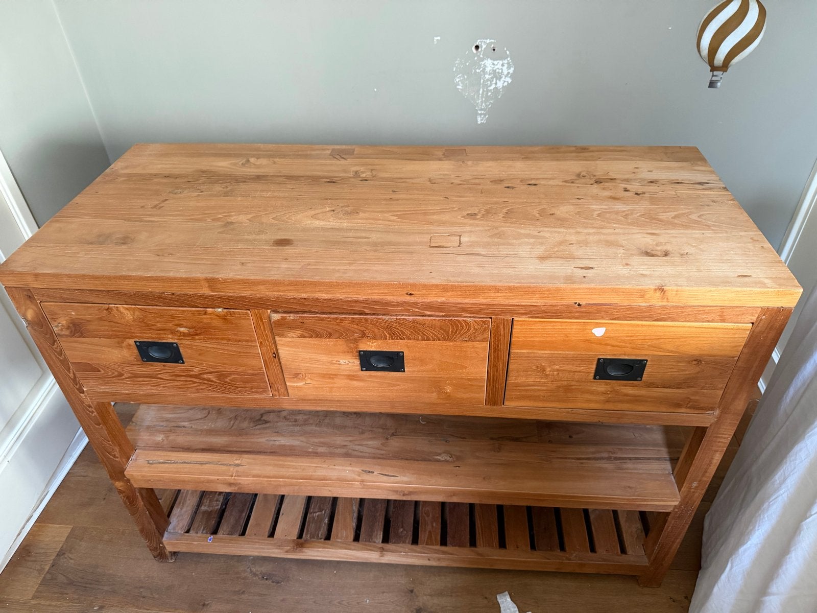 Massief teakhouten dressoir/commode, Ophalen, Gebruikt, 100 tot 150 cm, Teakhout