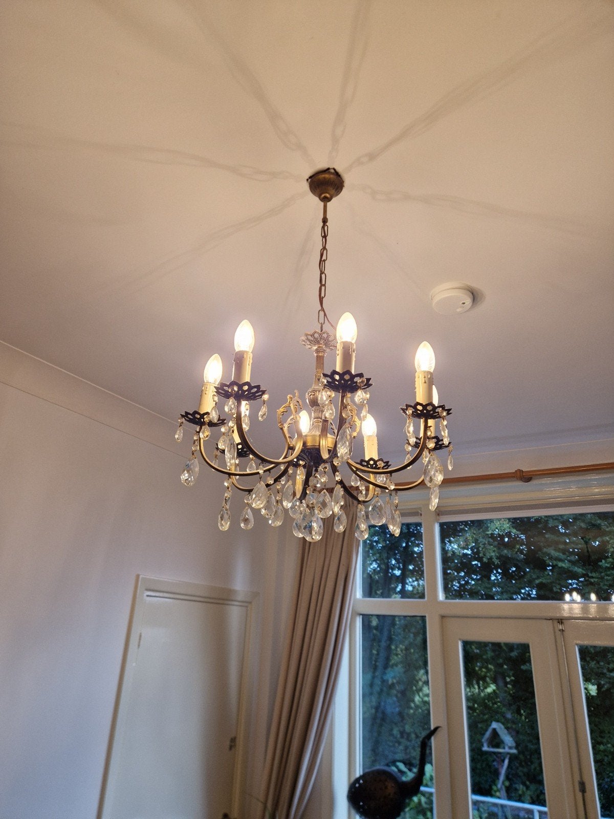 Elegante Kroonluchter met Kristallen Hangers, Huis en Inrichting, Ophalen, Gebruikt, E14 (klein), Glas