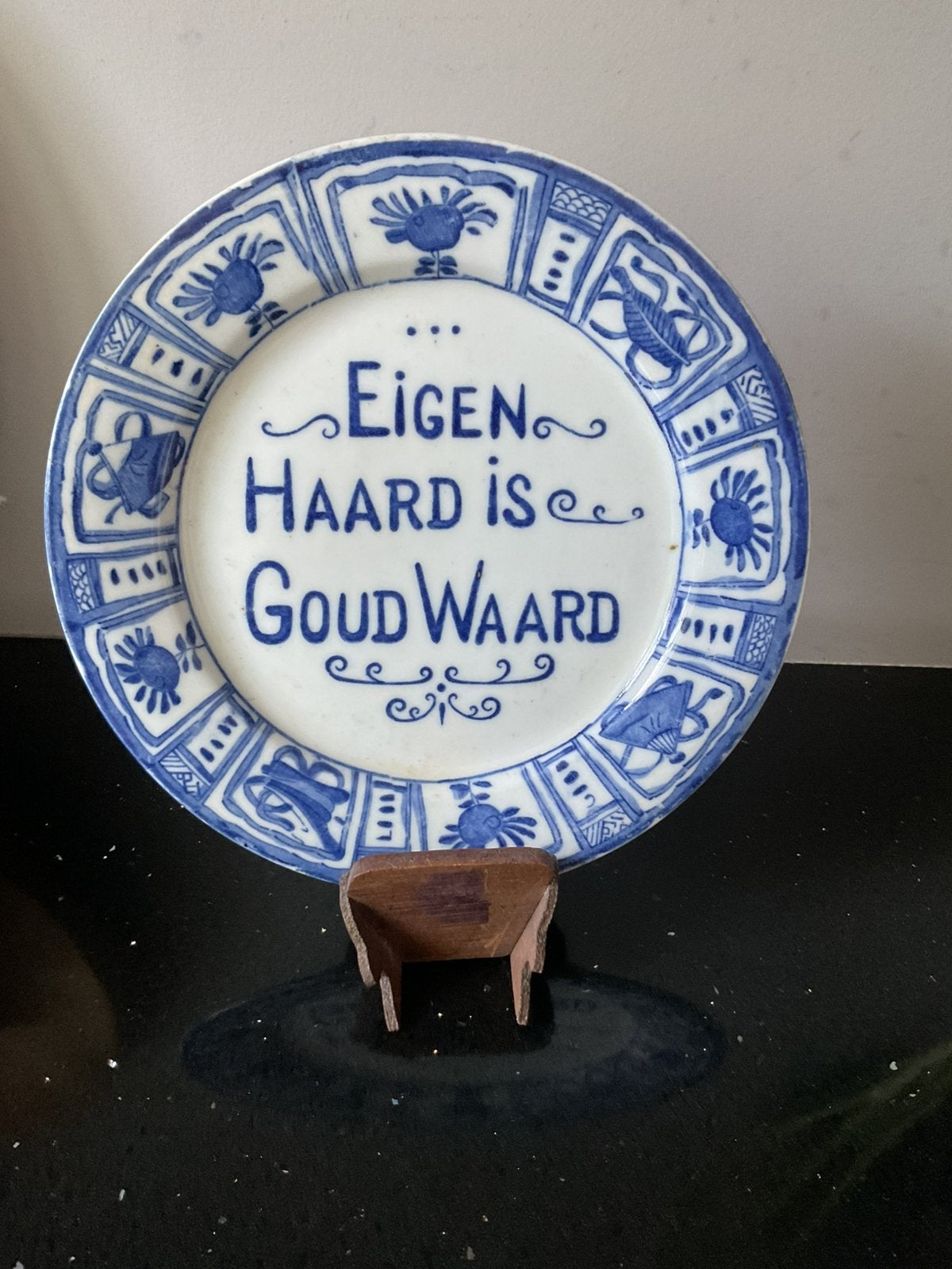 Brocante bord met spreuk geïnspireerd op Wanli, Antiek en Kunst, Ophalen of Verzenden