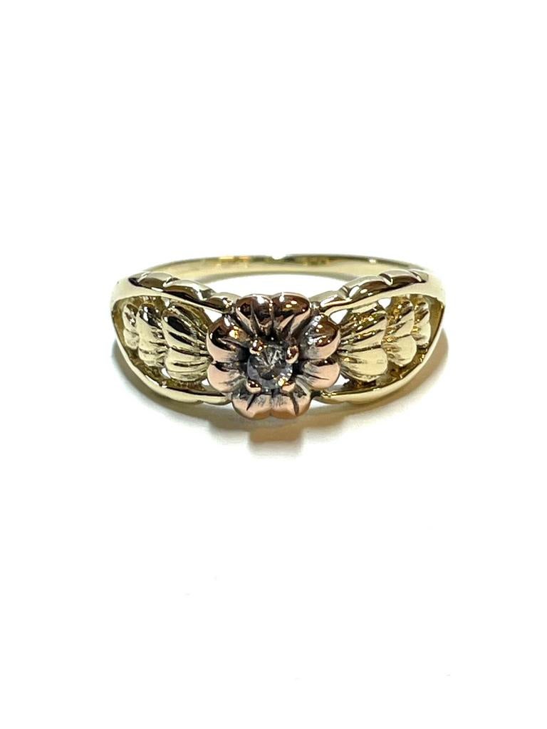 14k geel en roségouden ring met een zirkonia, 18 tot 19, -, -, Ophalen of Verzenden