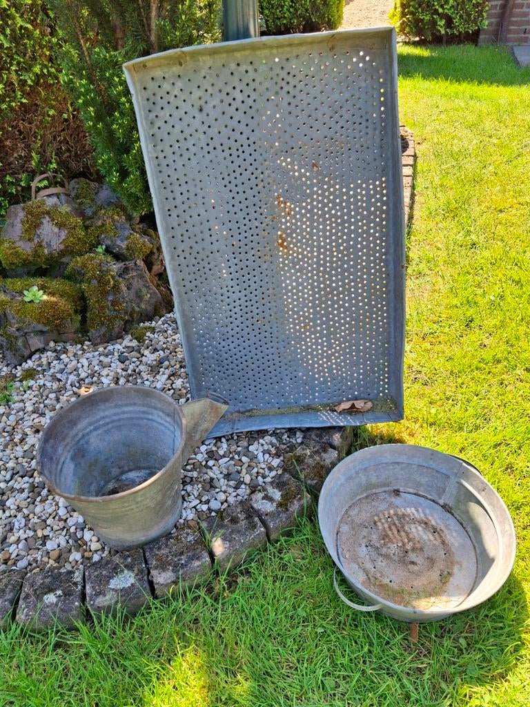 Vintage Zinken Items: Zeef, Emmer en Wastobbe, Antiek en Kunst, Ophalen of Verzenden