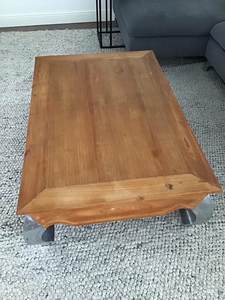 Teak opium salontafel met zilveren poten, 100 tot 150 cm, Teakhout, Zo goed als nieuw, Minder dan 50 cm